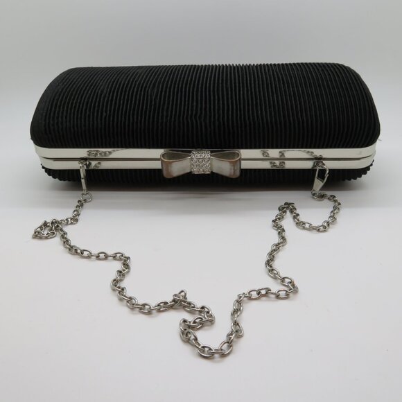 Women Clutch Ornate Clasp Chain Strap Atmosphere Black Fabric Purse Bag Evening - Picture 3 of 12